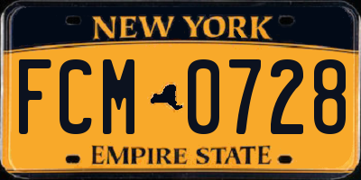 NY license plate FCM0728