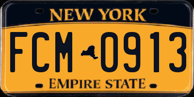 NY license plate FCM0913