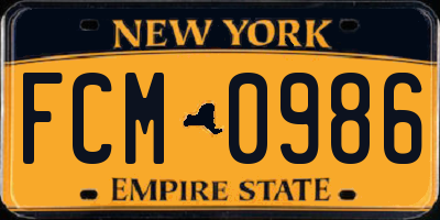 NY license plate FCM0986