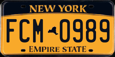 NY license plate FCM0989