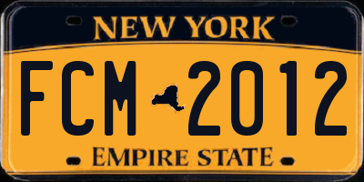 NY license plate FCM2012