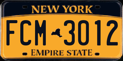 NY license plate FCM3012