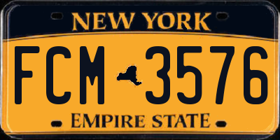NY license plate FCM3576