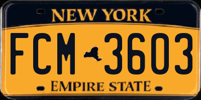 NY license plate FCM3603