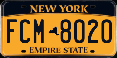 NY license plate FCM8020