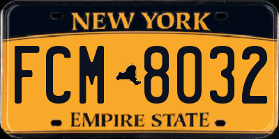 NY license plate FCM8032
