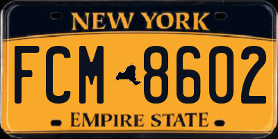 NY license plate FCM8602