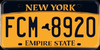 NY license plate FCM8920