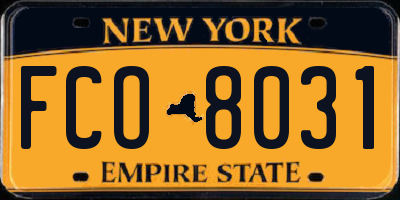 NY license plate FCO8031