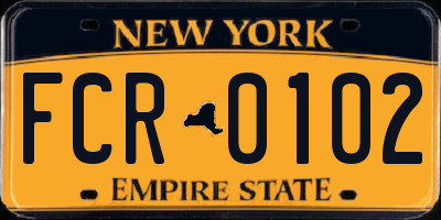 NY license plate FCR0102