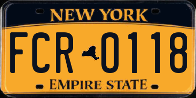 NY license plate FCR0118