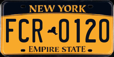 NY license plate FCR0120