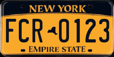 NY license plate FCR0123