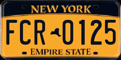 NY license plate FCR0125