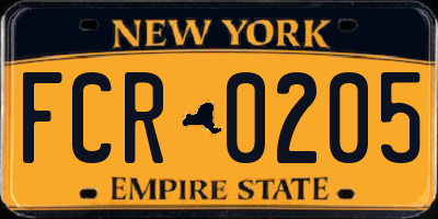 NY license plate FCR0205