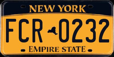 NY license plate FCR0232