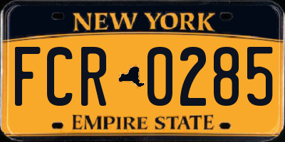 NY license plate FCR0285