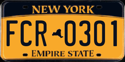 NY license plate FCR0301