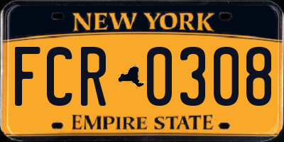 NY license plate FCR0308