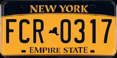 NY license plate FCR0317