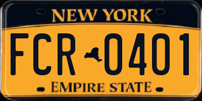 NY license plate FCR0401