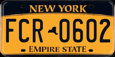 NY license plate FCR0602