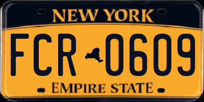 NY license plate FCR0609