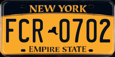 NY license plate FCR0702