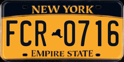 NY license plate FCR0716