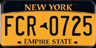 NY license plate FCR0725
