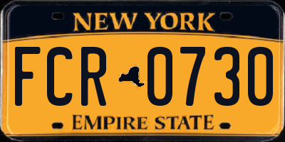 NY license plate FCR0730