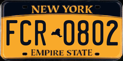 NY license plate FCR0802