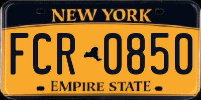 NY license plate FCR0850