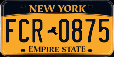 NY license plate FCR0875