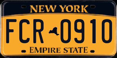 NY license plate FCR0910