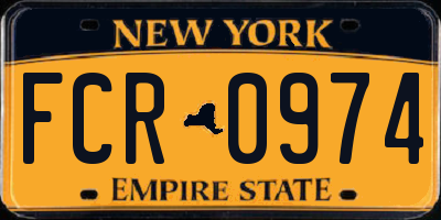 NY license plate FCR0974