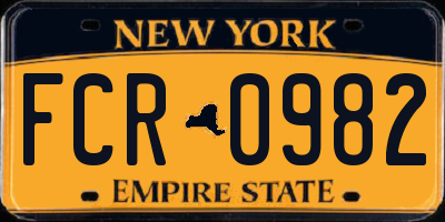 NY license plate FCR0982