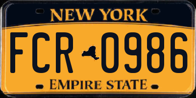 NY license plate FCR0986