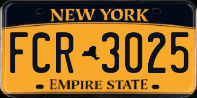 NY license plate FCR3025