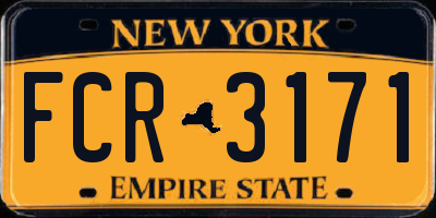 NY license plate FCR3171