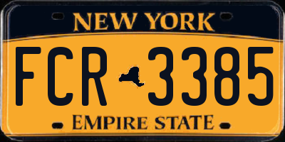 NY license plate FCR3385