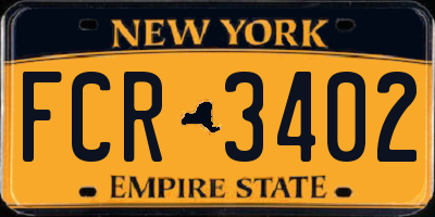 NY license plate FCR3402