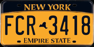 NY license plate FCR3418
