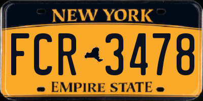 NY license plate FCR3478