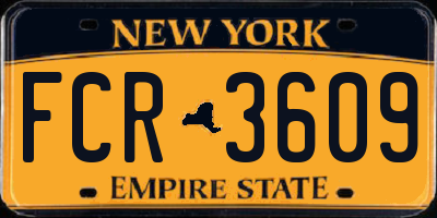 NY license plate FCR3609