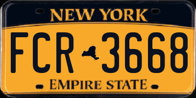 NY license plate FCR3668