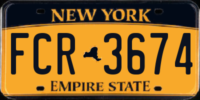 NY license plate FCR3674