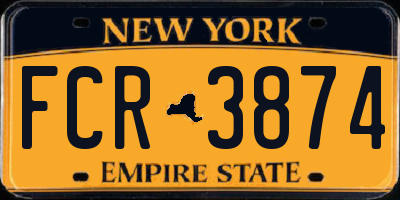 NY license plate FCR3874