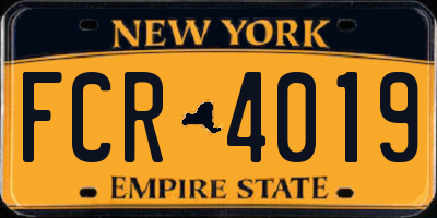 NY license plate FCR4019