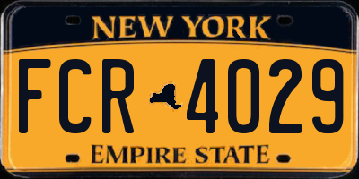 NY license plate FCR4029